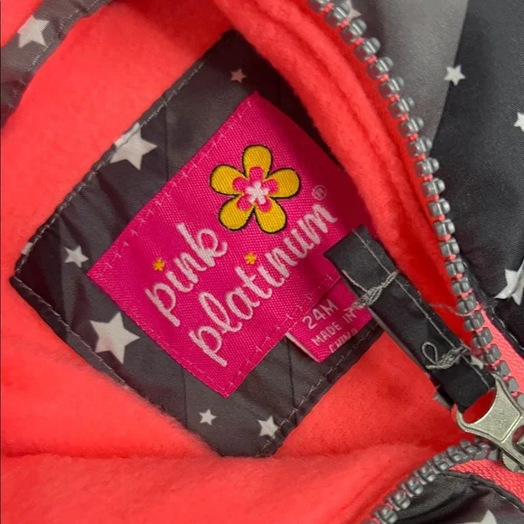 Girls 24M Pink Platinum Starry Black Jacket with Pink Lining - Picture 2 of 9